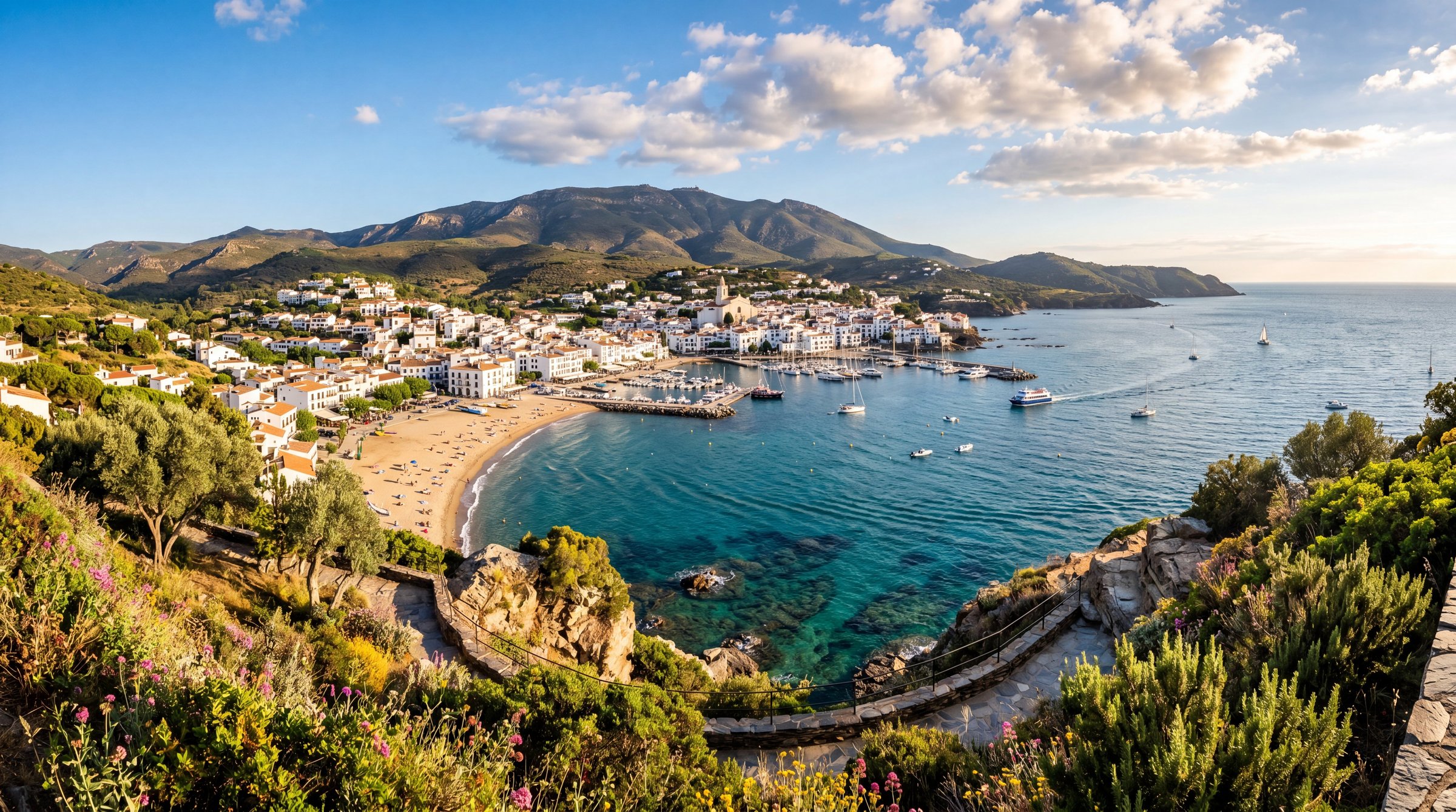 Panoramic view over a Mediterranean coastal town on Spain's Costa de Azahar