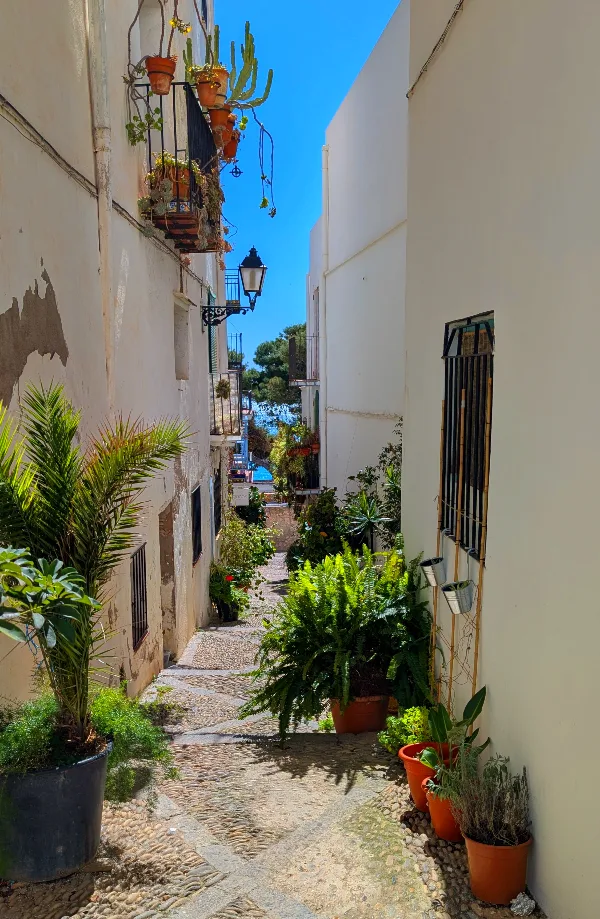 Narrow streets of Peñíscola old town on Spain's Costa de Azahar